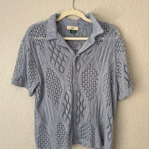 Light Blue Knit Button-Up Shirt